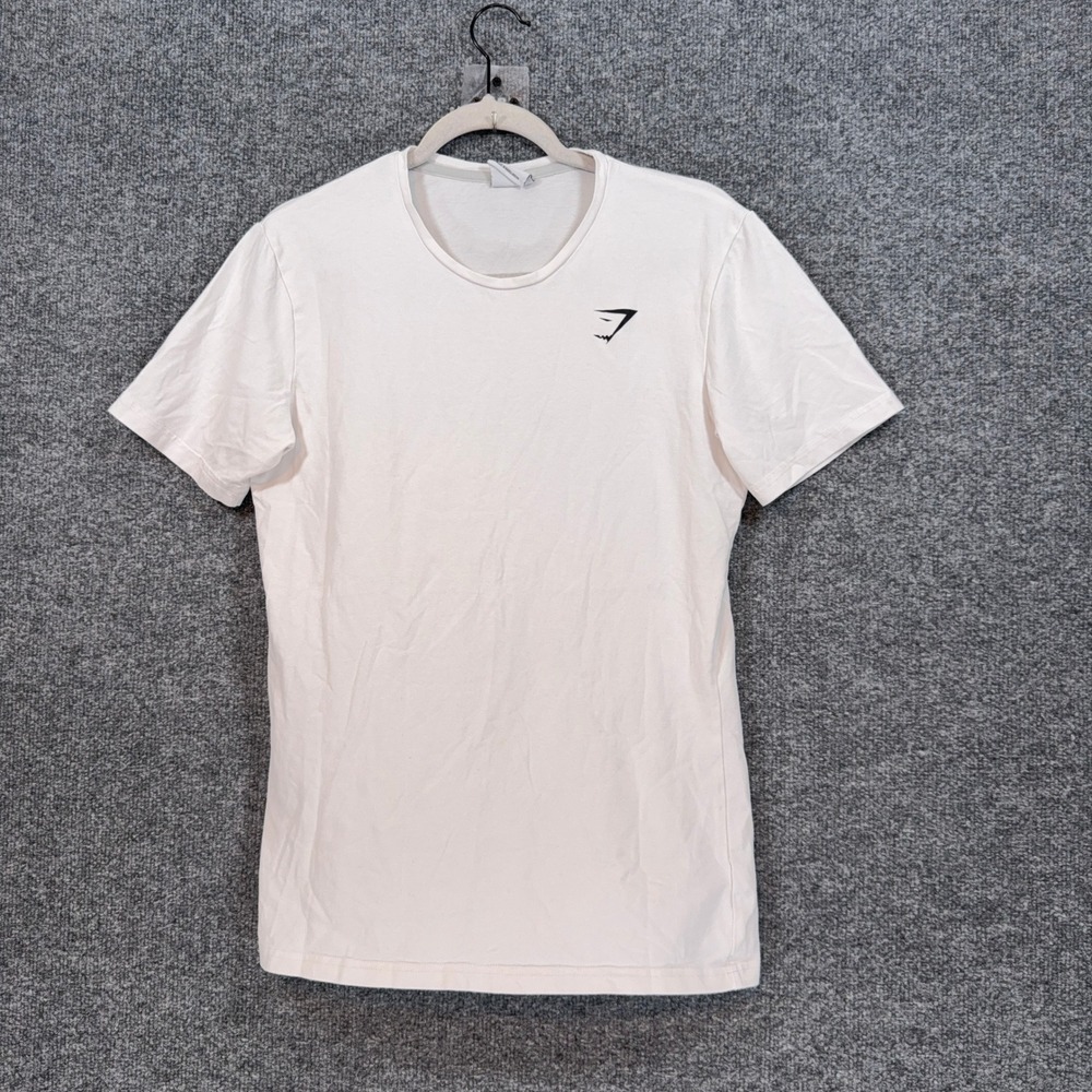 Gymshark T Shirt Mens Small White Logo Athletic Gym Training Tee Workout